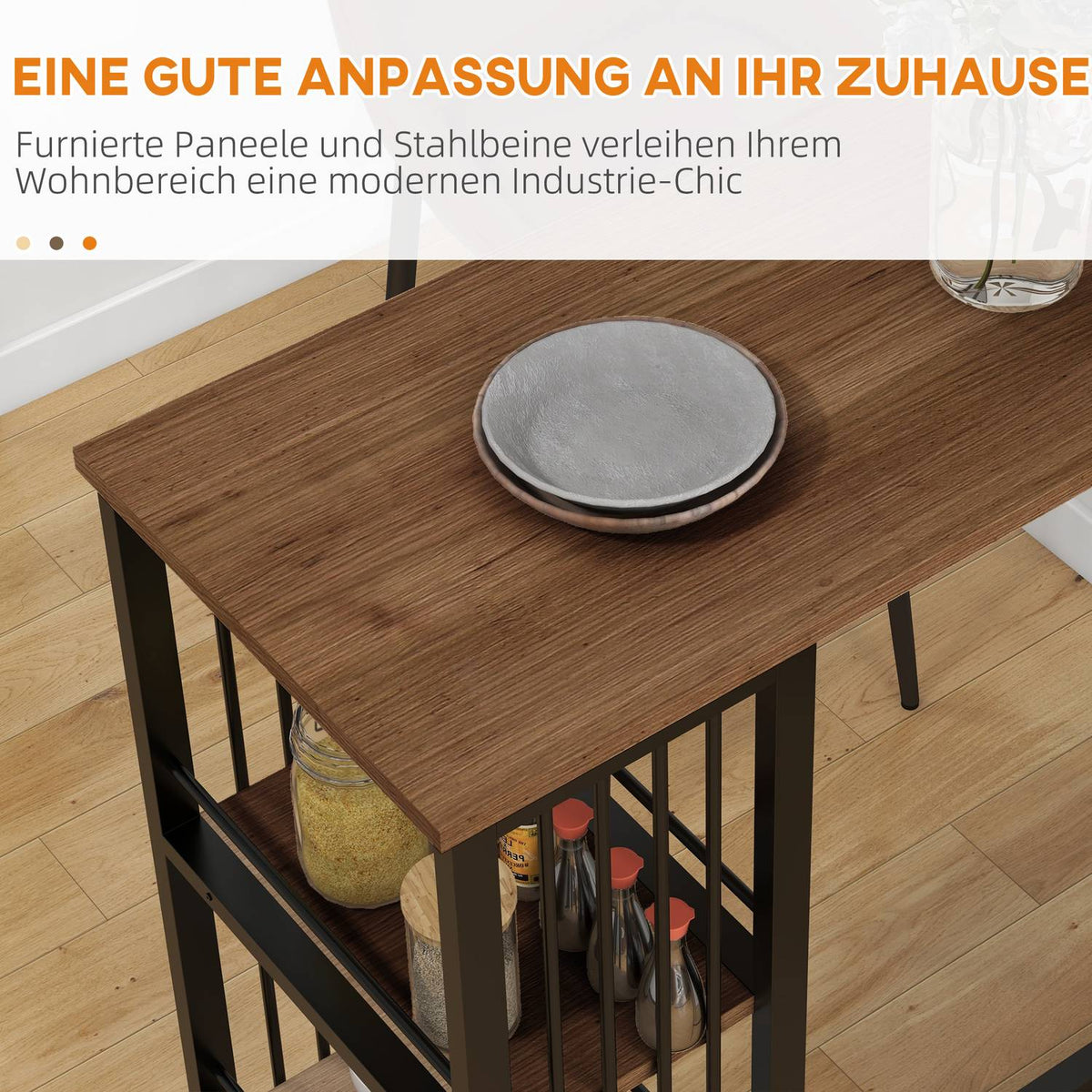 Bar Table, Bar Table, Counter Table With 3 Shelves, Bar Counter, Kitchen Table With Wood Look, Steel Frame, Brown, 120 X 40 X 105 Cm