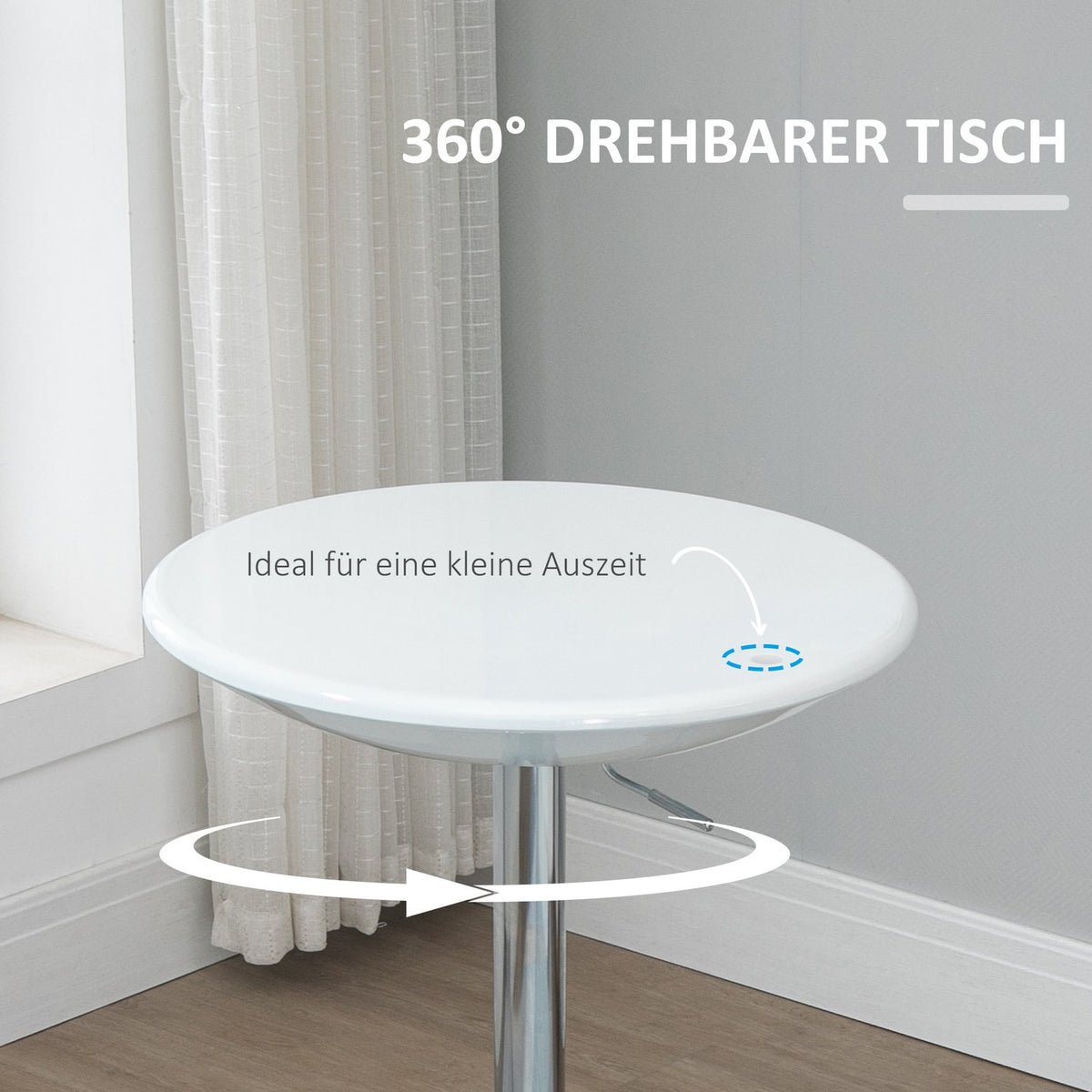 Bar Table Modern Dining Table Desk Height Adjustment Metal Abs Paint White Ø61 X 76-97 Cm