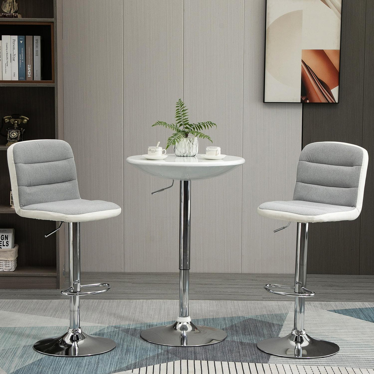 Bar Table Modern Dining Table Desk Height Adjustment Metal Abs Paint White Ø61 X 76-97 Cm