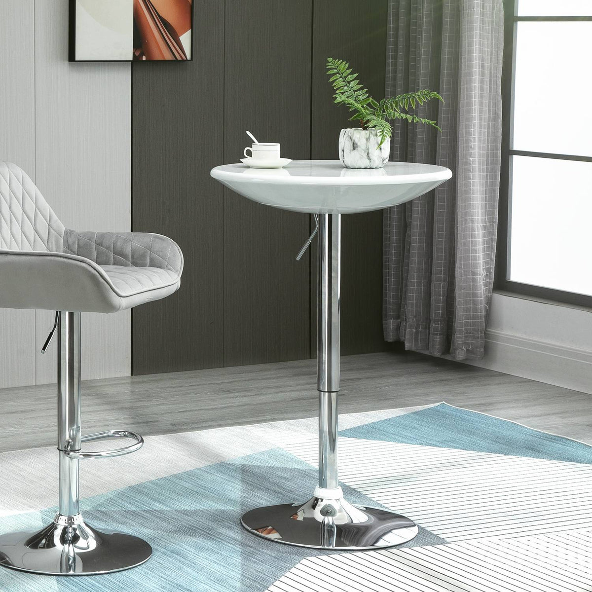 Bar Table Modern Dining Table Desk Height Adjustment Metal Abs Paint White Ø61 X 76-97 Cm