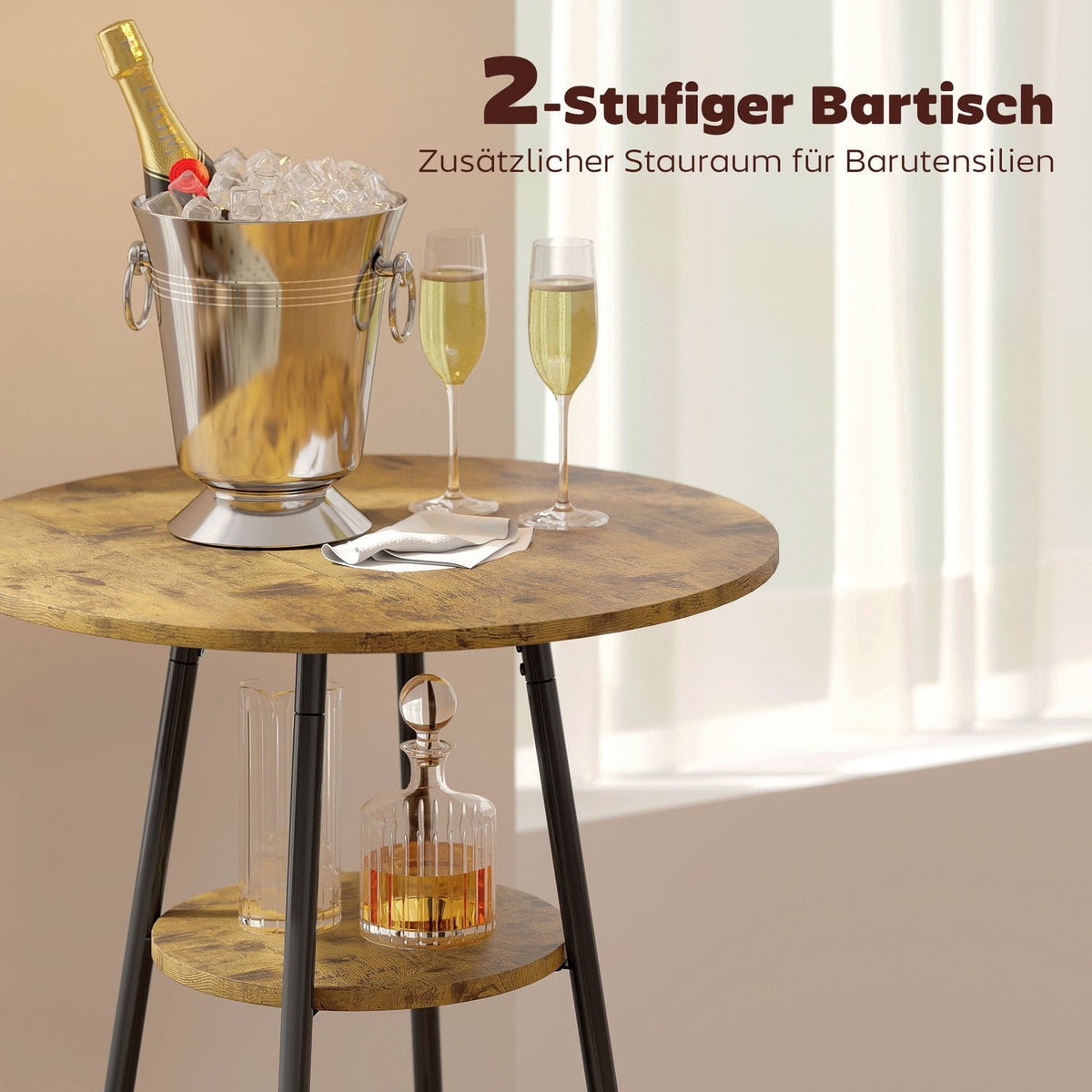 Bar Table Set, 3-Piece, Faux Leather, Brown
