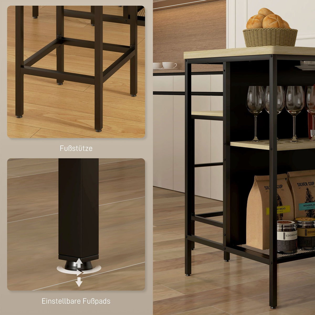 Bar Table Set 3 Pieces. Kitchen Table 2 Bar Stools 2 Shelves Dining Set Modern Steel Oak