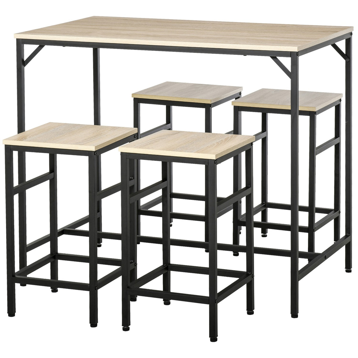 Bar Table Set 5-Piece Bar Table 4 Bar Stools Table Set Kitchen Counter Dining Room Steel Oak + Black 100X60X88Cm