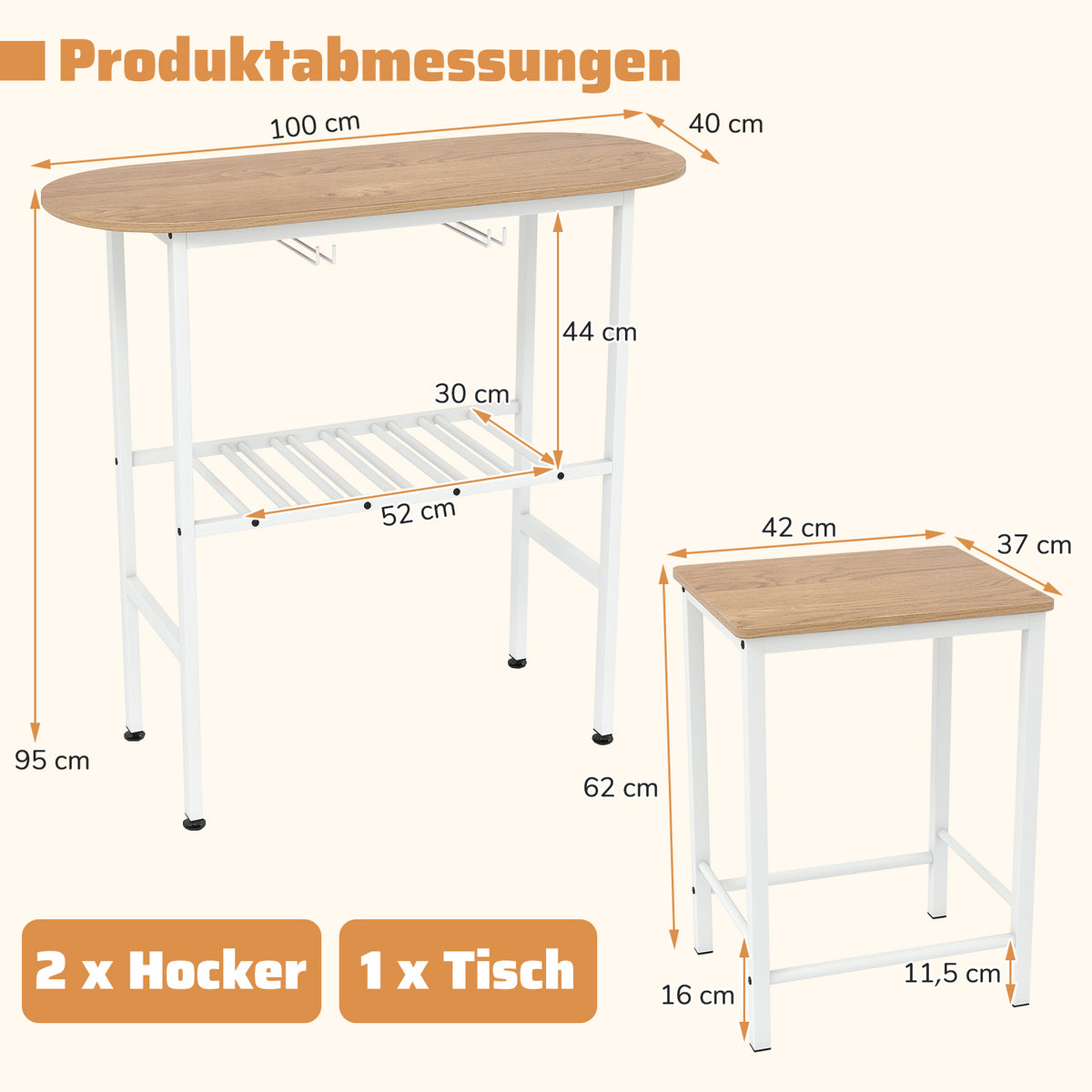 Bar Table Set for 2 with Wine Glass & Bottle Holders