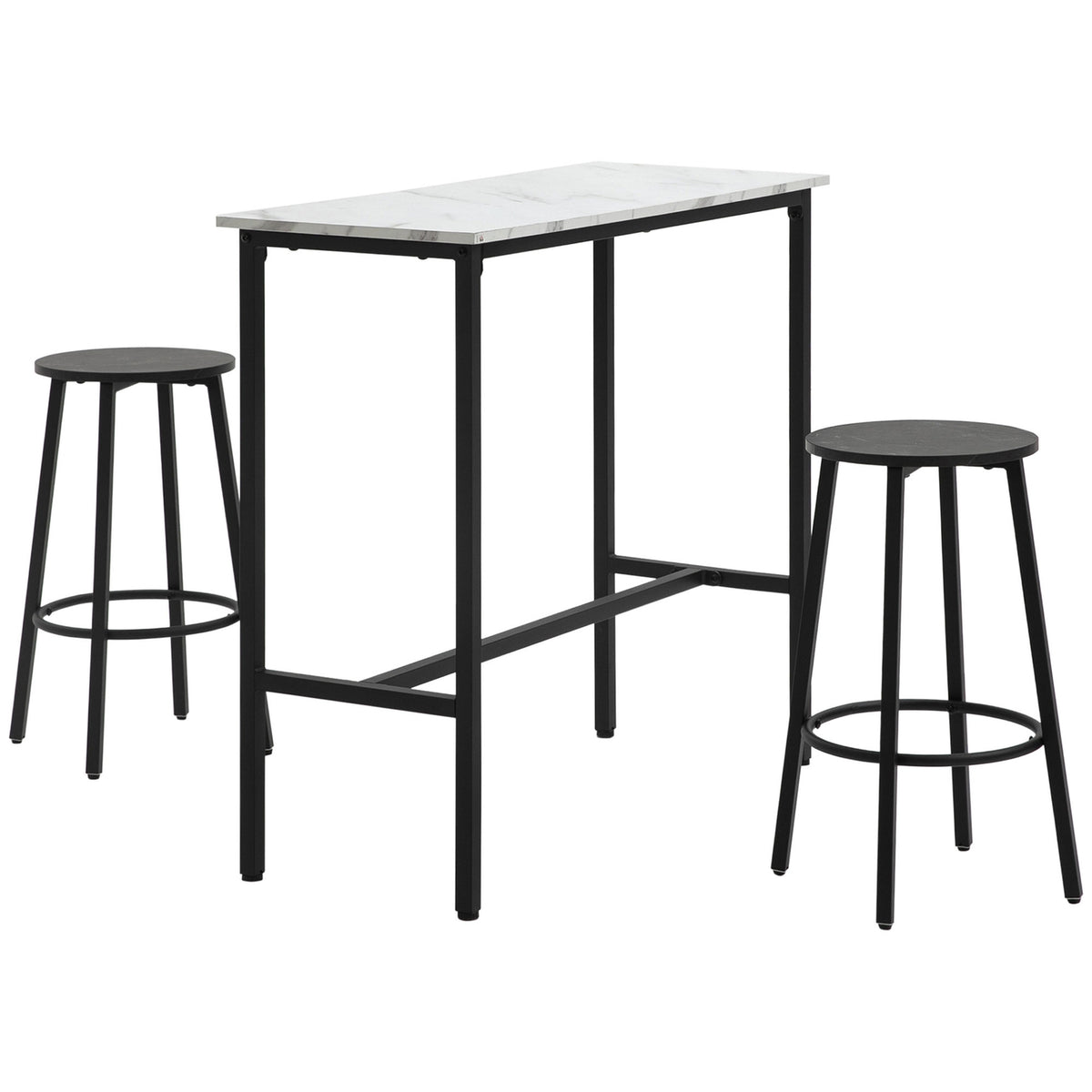 Bar Table With Bar Stool Set, 3-Piece Bar Table Set, Dining Table With 2 Bar Stools, Dining Group, Bar Table, Kitchen Table, Steel, White, Black