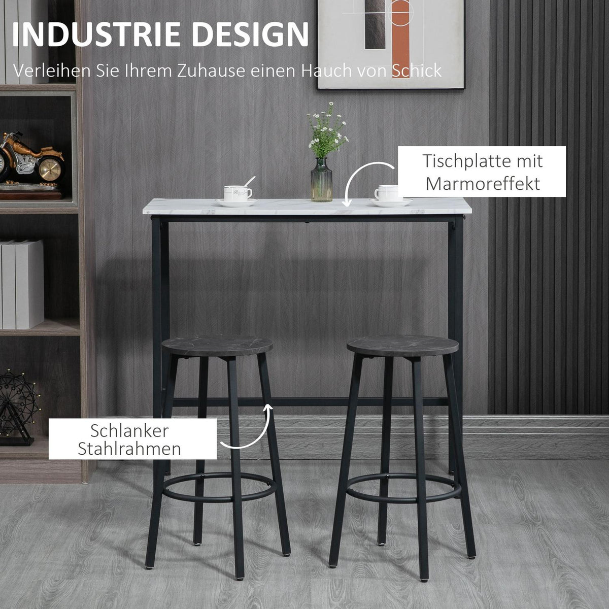 Bar Table With Bar Stool Set, 3-Piece Bar Table Set, Dining Table With 2 Bar Stools, Dining Group, Bar Table, Kitchen Table, Steel, White, Black