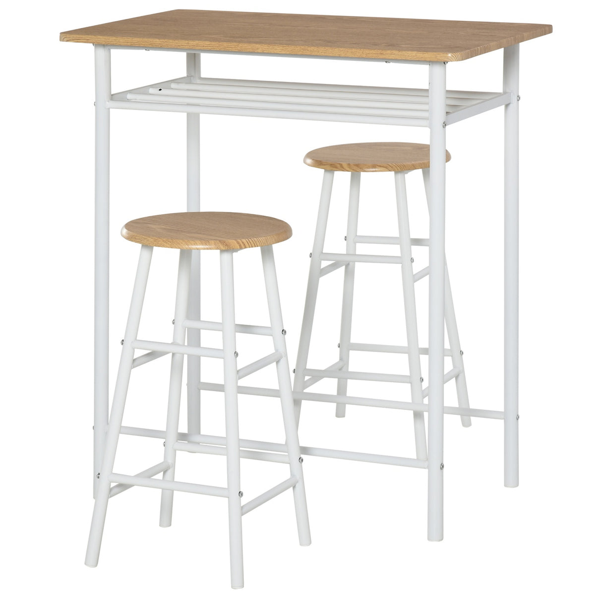 Bar Table With Chair Set Kitchen Table And Chairs With Non-Slip Doormat, Bar Table & Bar Stool With Storage Shelf, Mdf/Steel