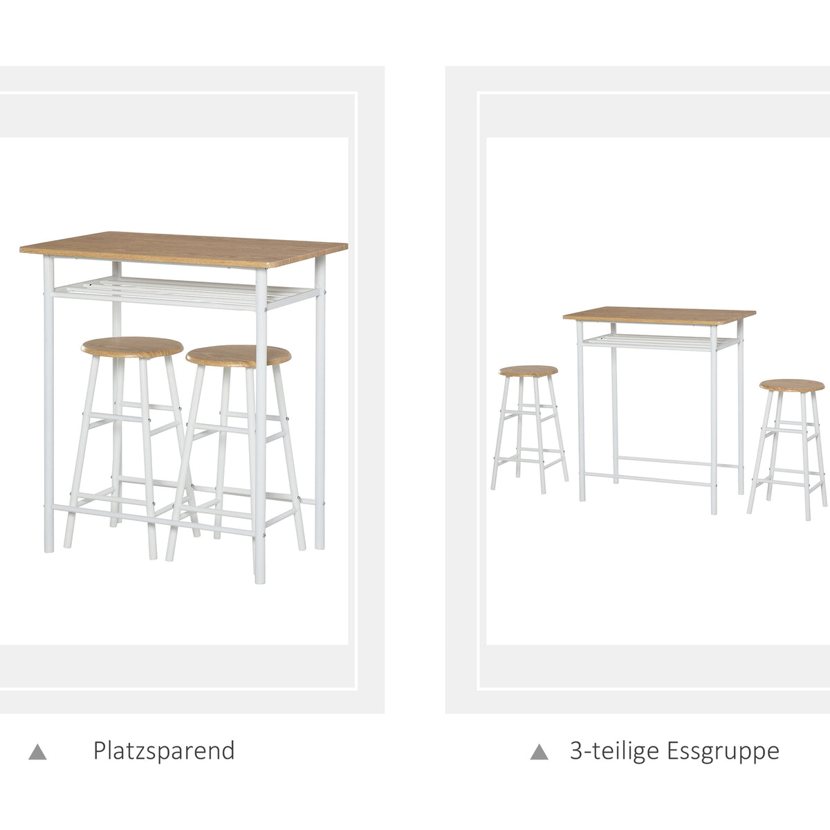 Bar Table With Chair Set Kitchen Table And Chairs With Non-Slip Doormat, Bar Table & Bar Stool With Storage Shelf, Mdf/Steel