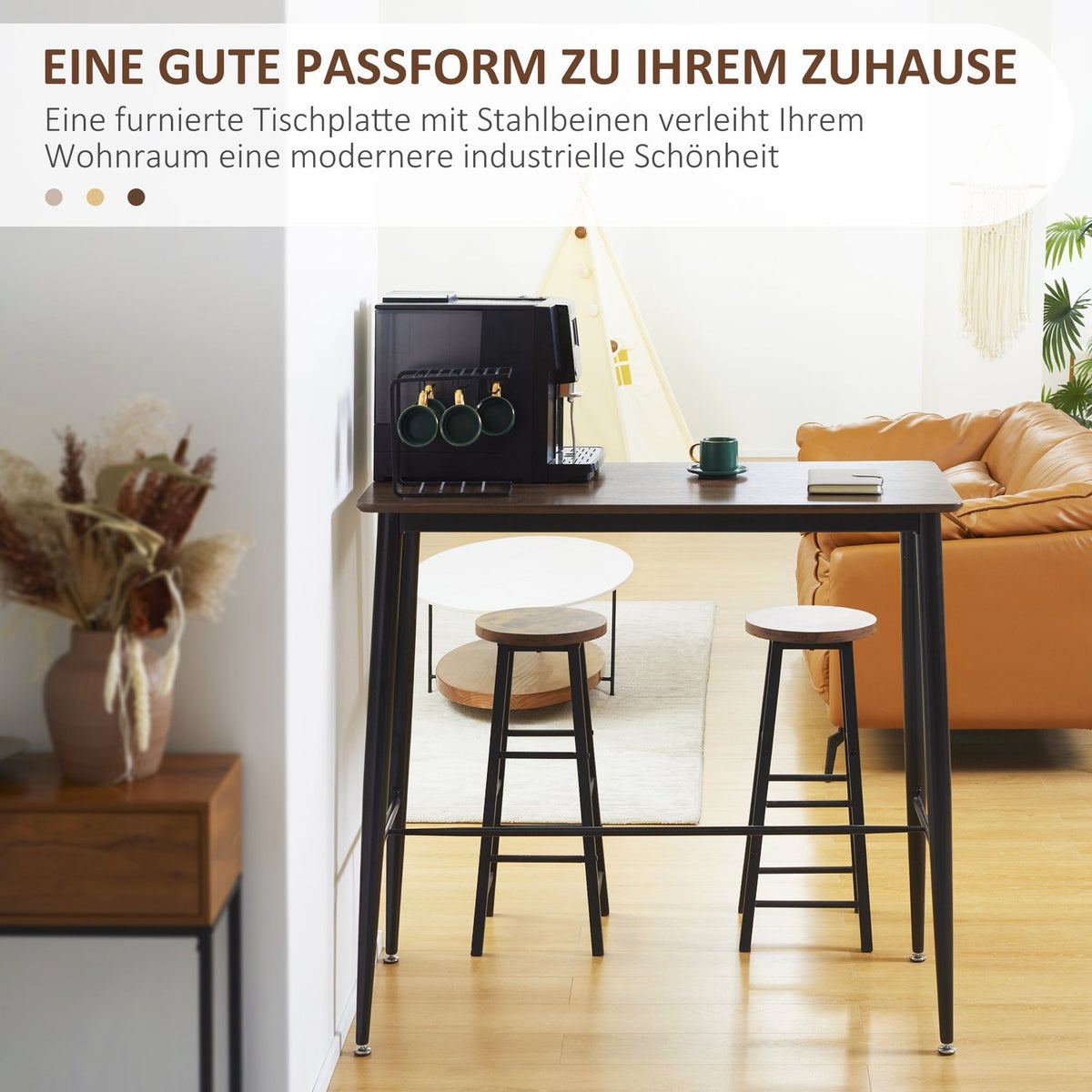 Bar Table With Robust Metal Frame, Bar Counter In Industrial Design, For Kitchen/Dining Room, Walnut, 118X58X108Cm