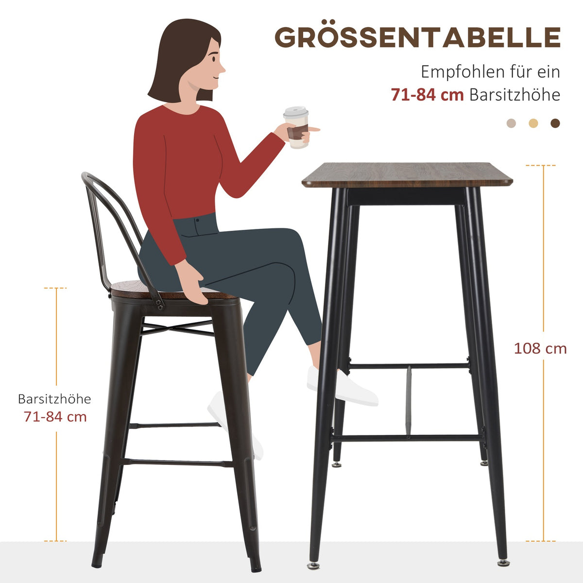 Bar Table With Robust Metal Frame, Bar Counter In Industrial Design, For Kitchen/Dining Room, Walnut, 118X58X108Cm