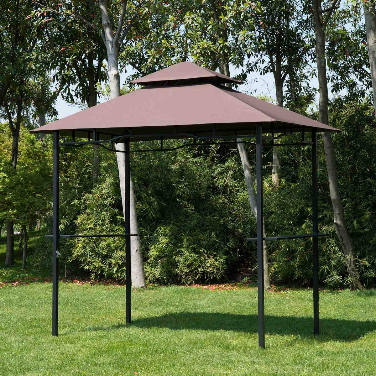 Barbecue Pavilion Garden Tent Flame-Retardant Double Roof Coffee Brown + Black 245X148X252Cm