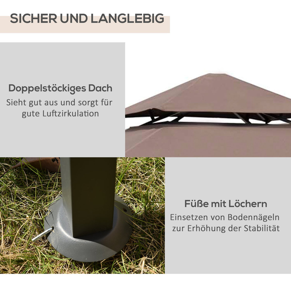 Barbecue Pavilion Garden Tent Flame-Retardant Double Roof Coffee Brown + Black 245X148X252Cm