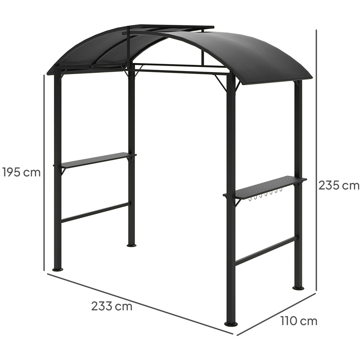 Barbecue pavilion 233 x 110 x 235 cm windproof garden pavilion with double roof, shelves, gazebo with UV protection, BBQ pavilion made of steel, garden tent grill tent for party BBQ, dark gray