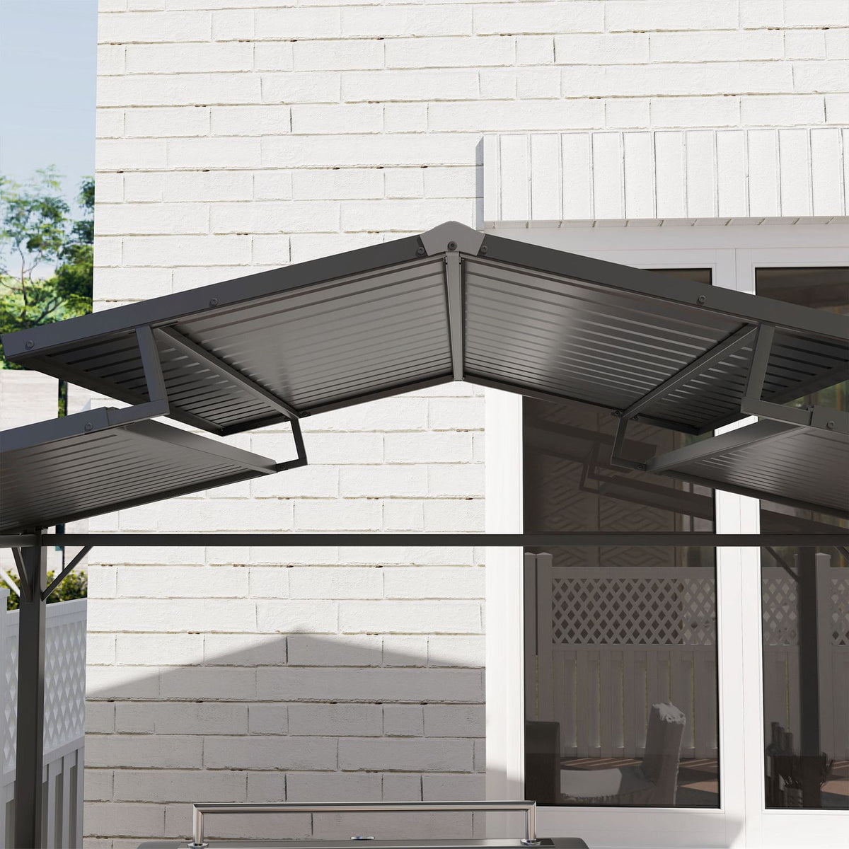 Barbecue pavilion 250 x 160 x 250 cm waterproof garden pavilion with double-layer roof, side shelves, gazebo with UV protection, BBQ pavilion, garden tent grill tent for garden party BBQ, black