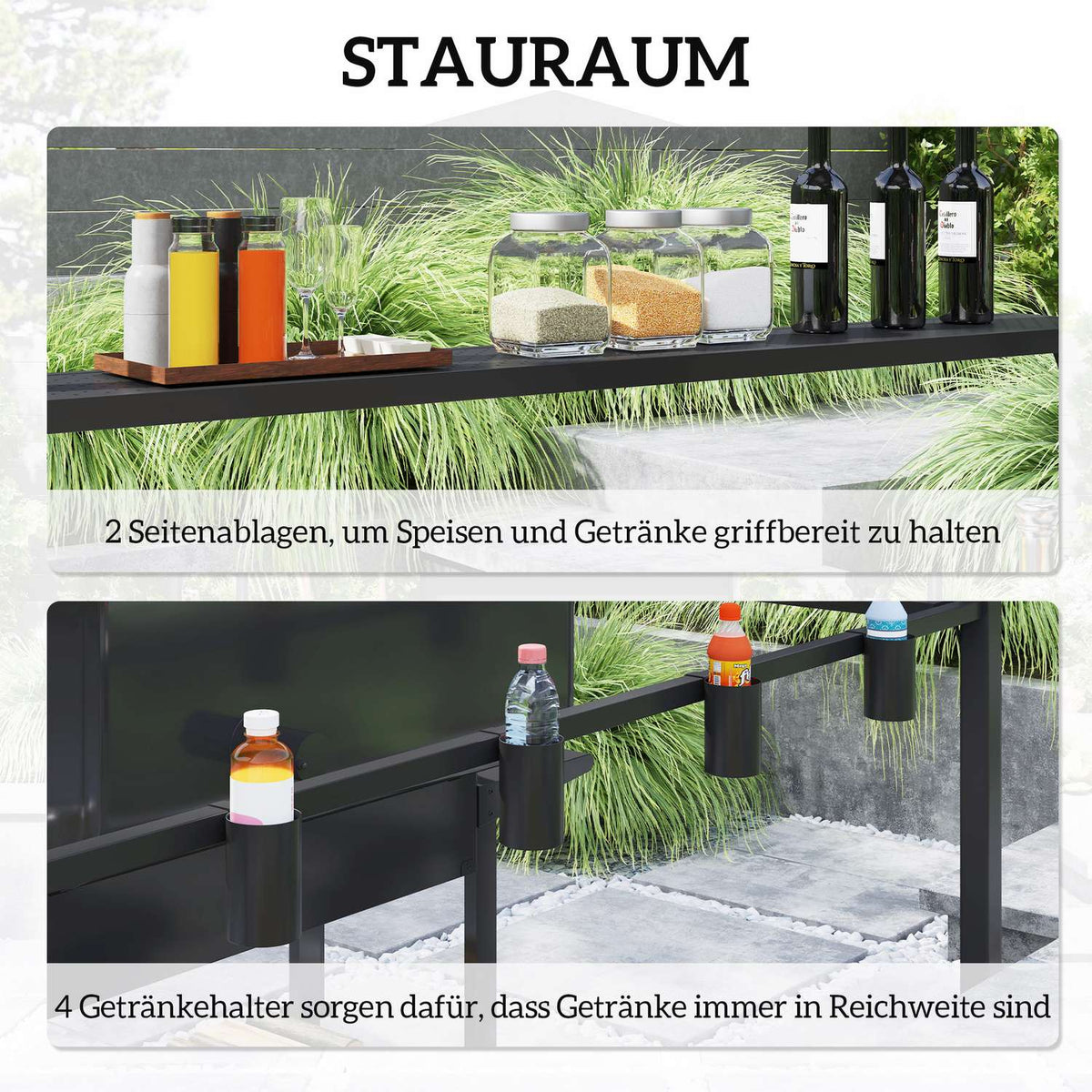 Barbecue pavilion 250 x 160 x 250 cm waterproof garden pavilion with double-layer roof, side shelves, gazebo with UV protection, BBQ pavilion, garden tent grill tent for garden party BBQ, black