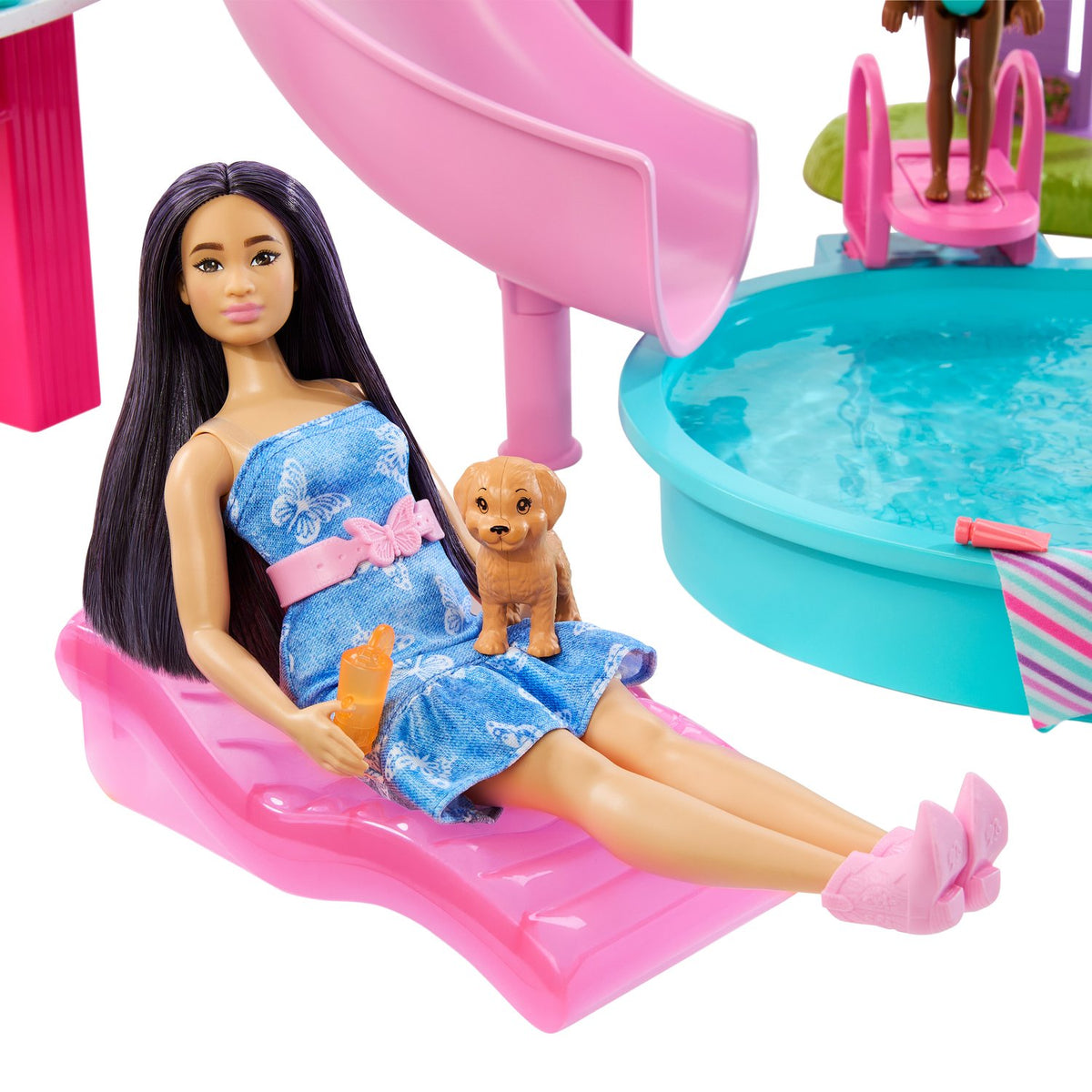 Barbie Pool Playset with Slide and Hot Tub, 17 Accessories