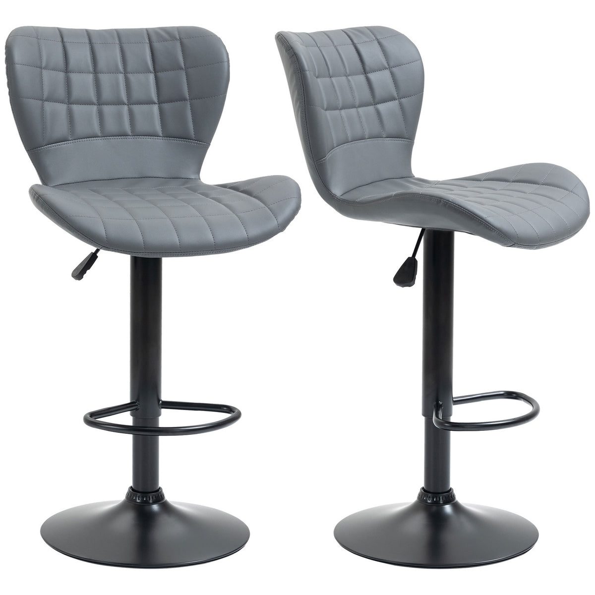 Bar stool kitchen set of 2 with backrest and footrest, height adjustable, non-slip, up to 120 kg, 47cm x 51.5 cm x 89-109 cm, gray
