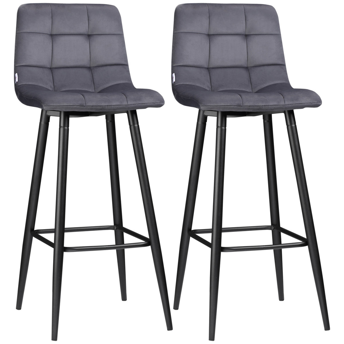Bar stool kitchen set of 2 with non-slip foot caps, modern design, steel legs, velvet cover, up to 120 kg, 42 x 47 x 105 cm, gray