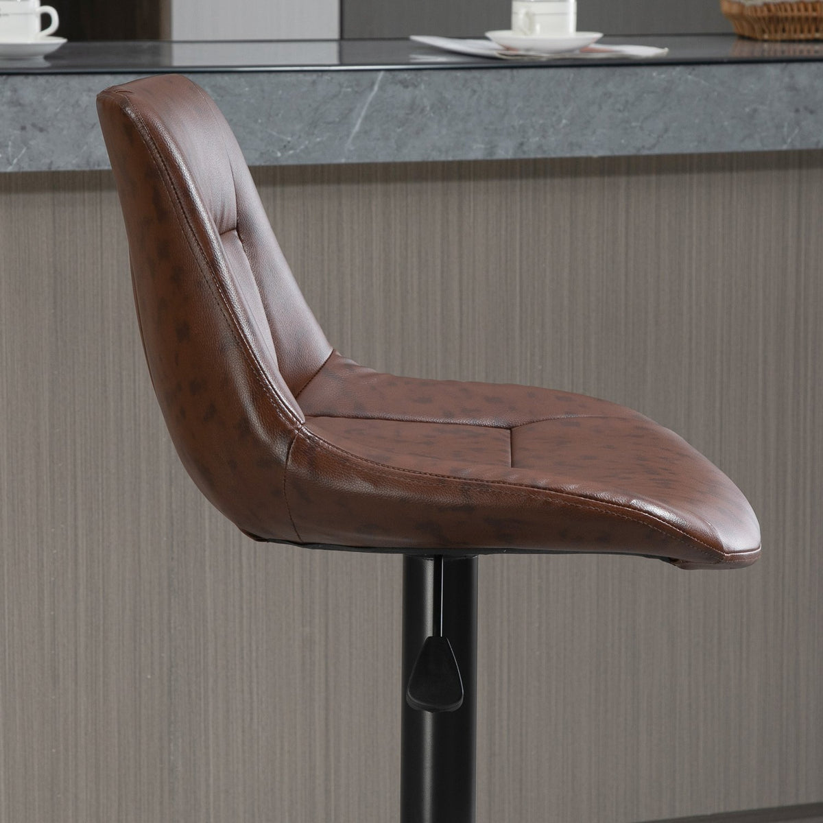 Bar stool set of 2 bar chairs with backrest, counter stool height adjustable, rotating bistro stool with footrest, faux leather, brown