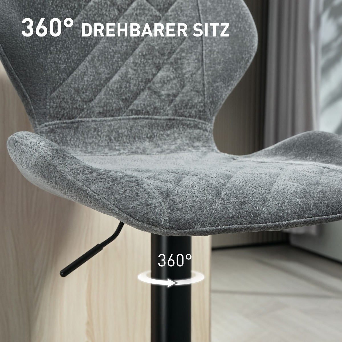 Bar stool set of 2, upholstered bar chair with backrest, chenille look, steel frame, height-adjustable kitchen chairs with footrest, 360° rotatable counter stool for kitchen, living room, dark gray