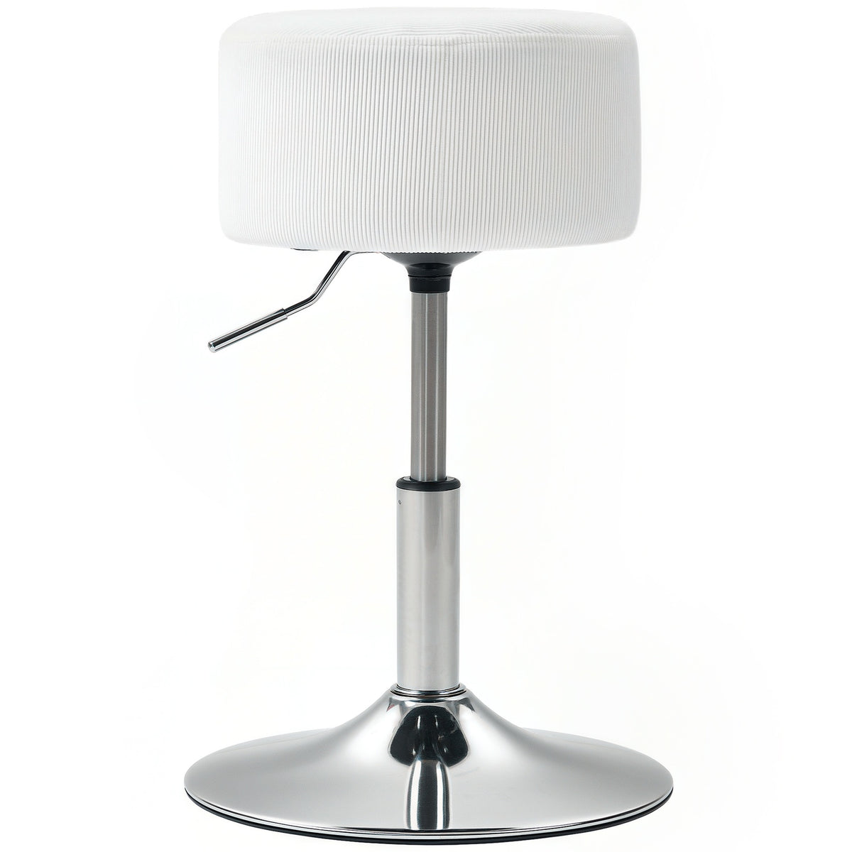 Bar stool, upholstered bar chair with metal frame, corduroy look, height adjustable, 360° rotatable, white