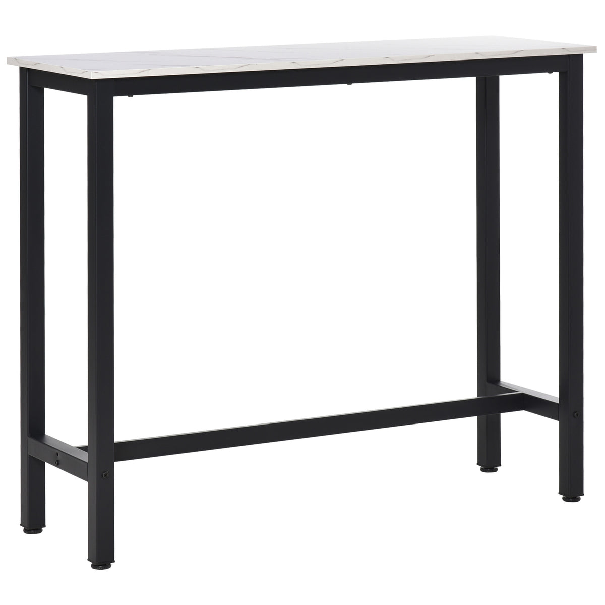 Bar table, bar table with marble look, kitchen table with adjustable feet for living room, dining room, steel 120 x 40 x 100 cm white + black
