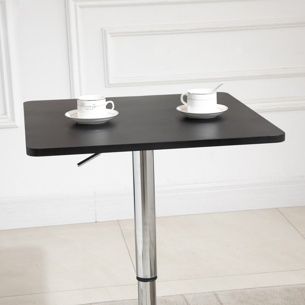 Bar table, height-adjustable bar table with rotating table top, non-slip kitchen table for living room, dining room, black, 60 x 60 x 69-93 cm