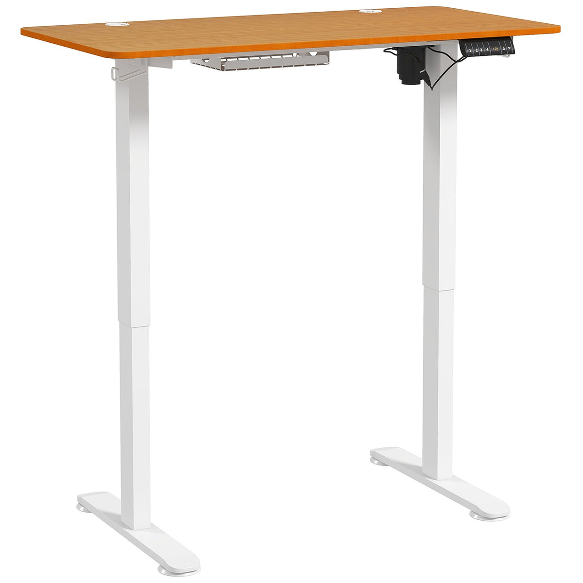 Bar table height adjustable, electric, 120x60x72-116cm, with anti-collision, cable box, hook for hanging, chipboard, natural wood
