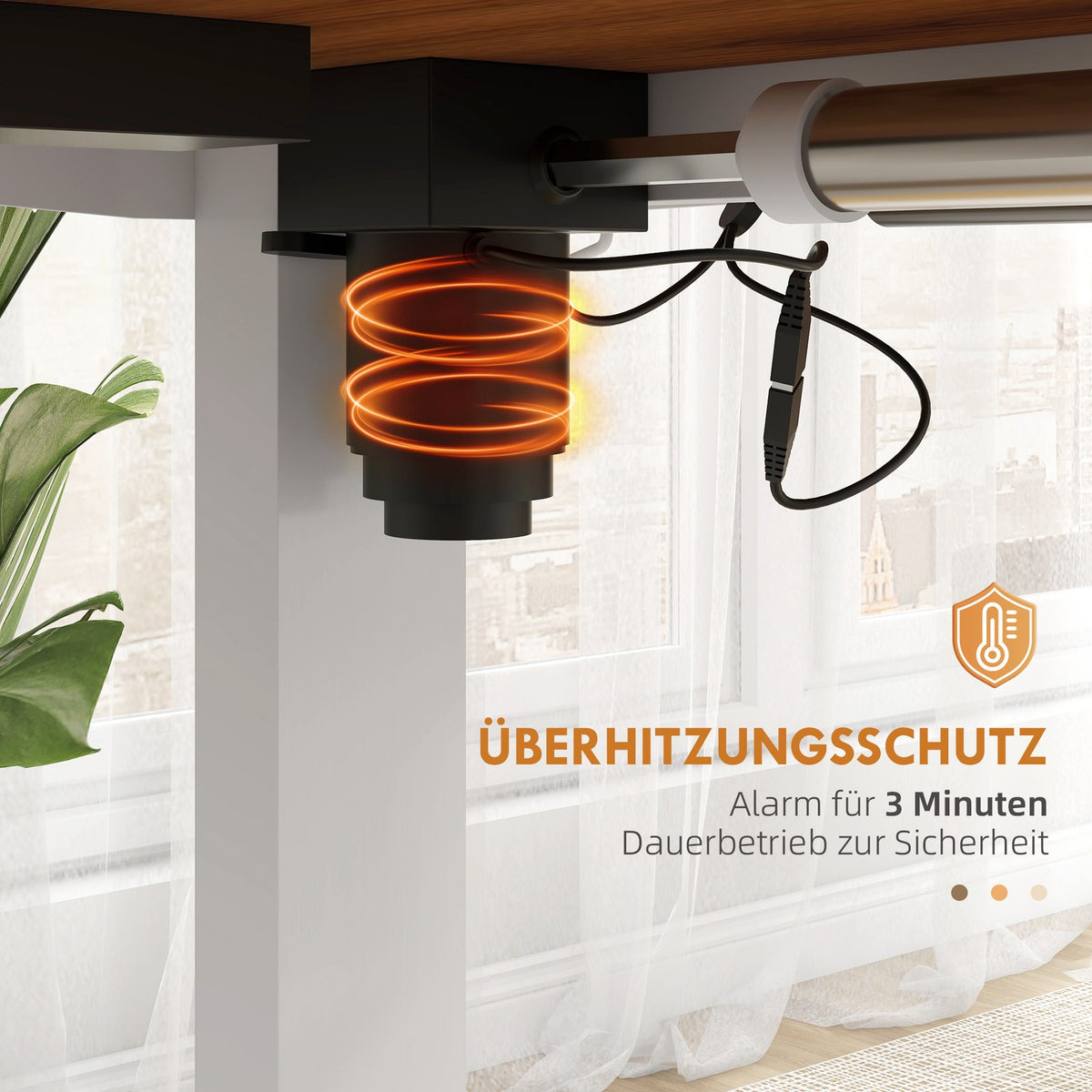 Bar table height adjustable, electric, 120x60x72-116cm, with anti-collision, cable box, hook for hanging, chipboard, natural wood