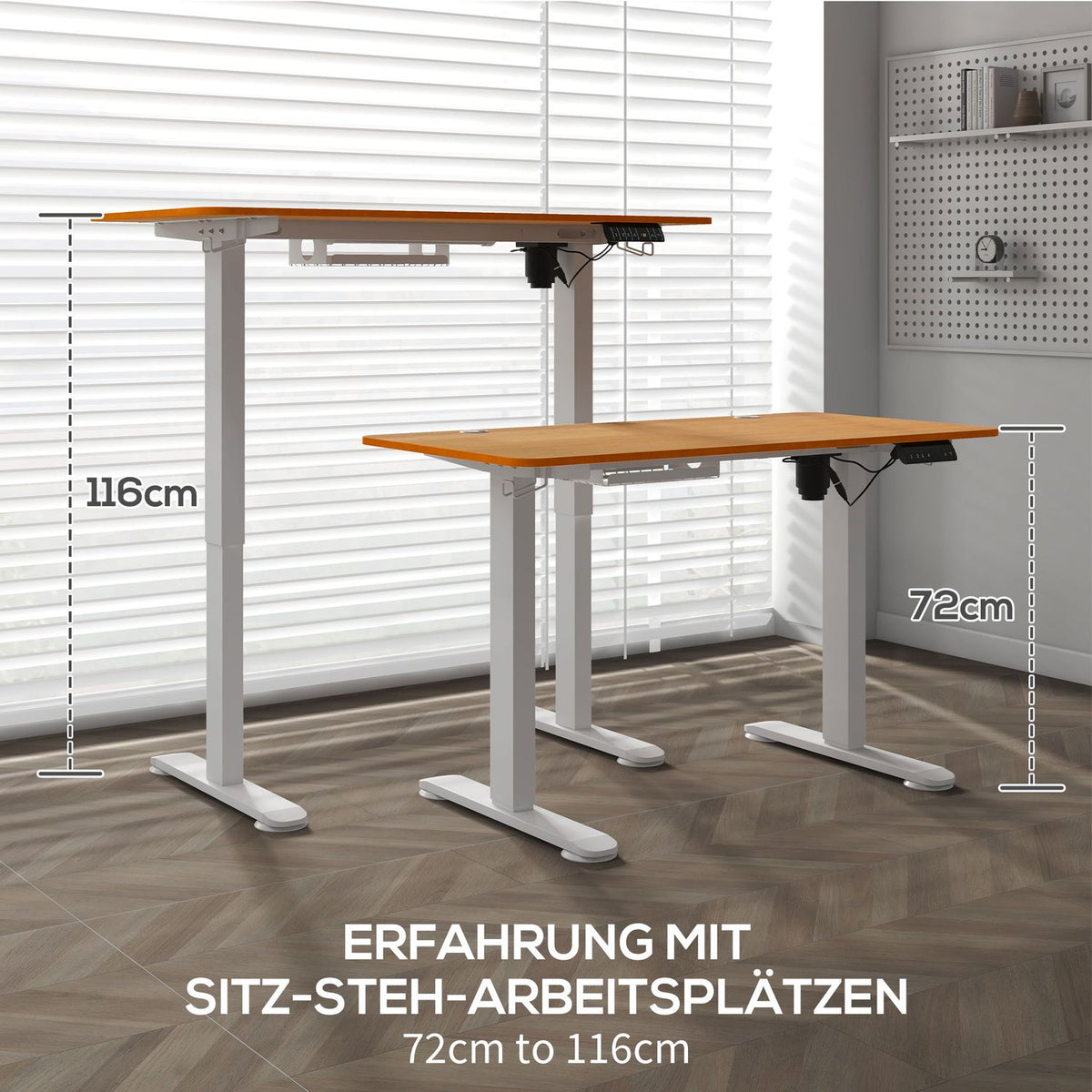Bar table height adjustable, electric, 120x60x72-116cm, with anti-collision, cable box, hook for hanging, chipboard, natural wood