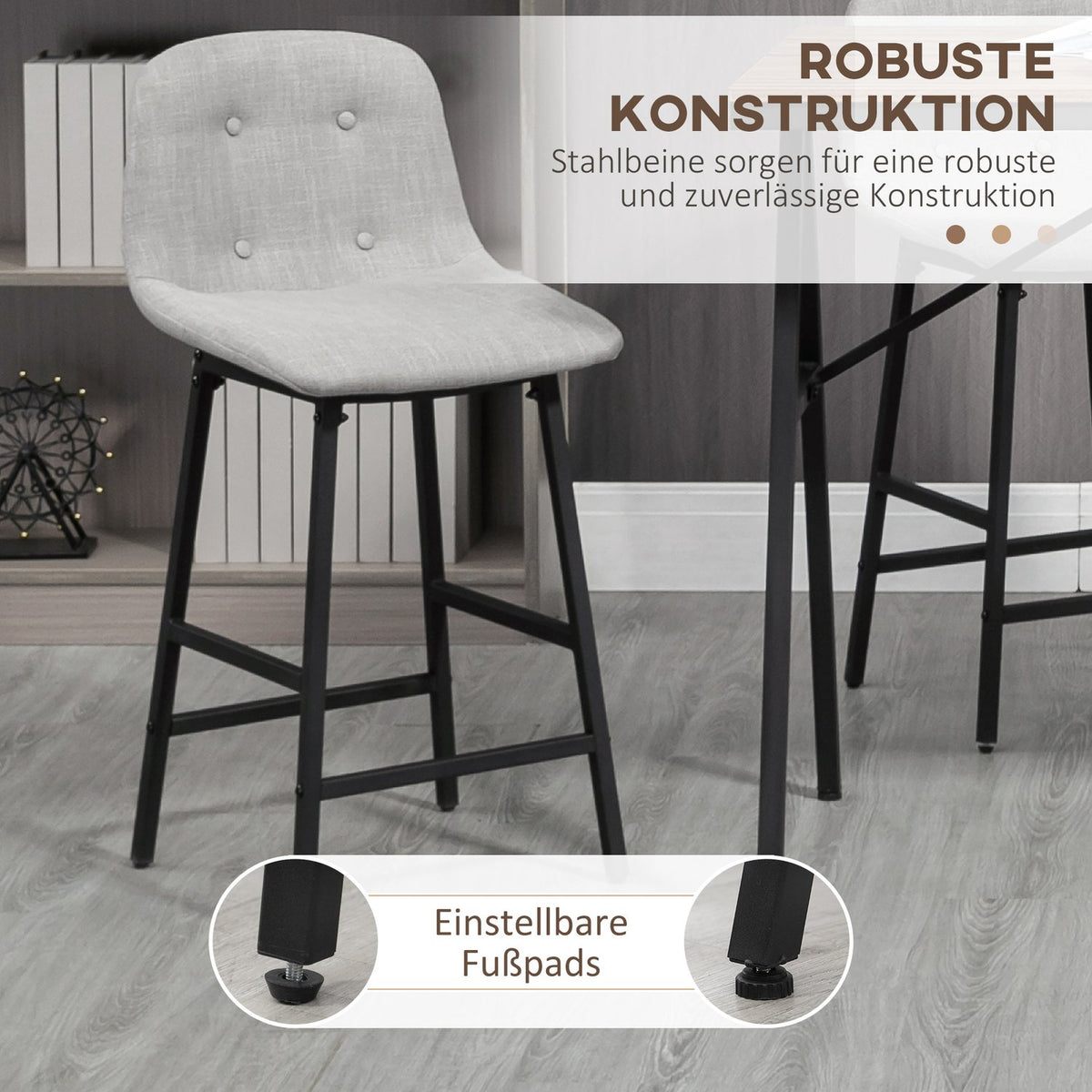 Bar table set 5 pieces. with bar stools, dining group for kitchen, bistro table with 4 chairs, metal, light brown, 120x60x91 cm