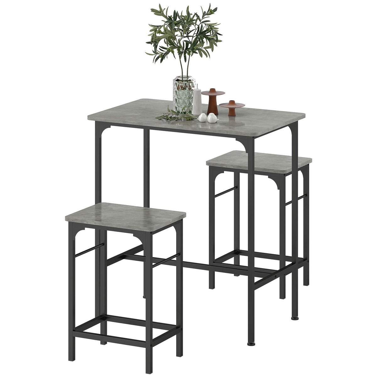 Bar table set Bar table with bar stool set Dining table with 2 chairs with non-slip foot pad Grey