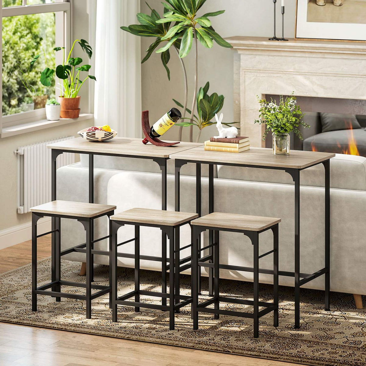 Bar table set Bar table with bar stool set Dining table with 2 chairs with non-slip foot pad Natural wood
