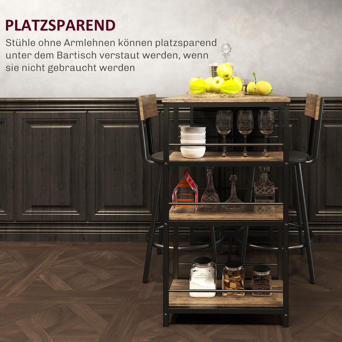 Bar table with bar stool set, 3 pieces. Bar Table Set with Kitchen Table 3 Shelves 2 Bar Chairs Modern Style Dining Room Kitchen Steel Oak