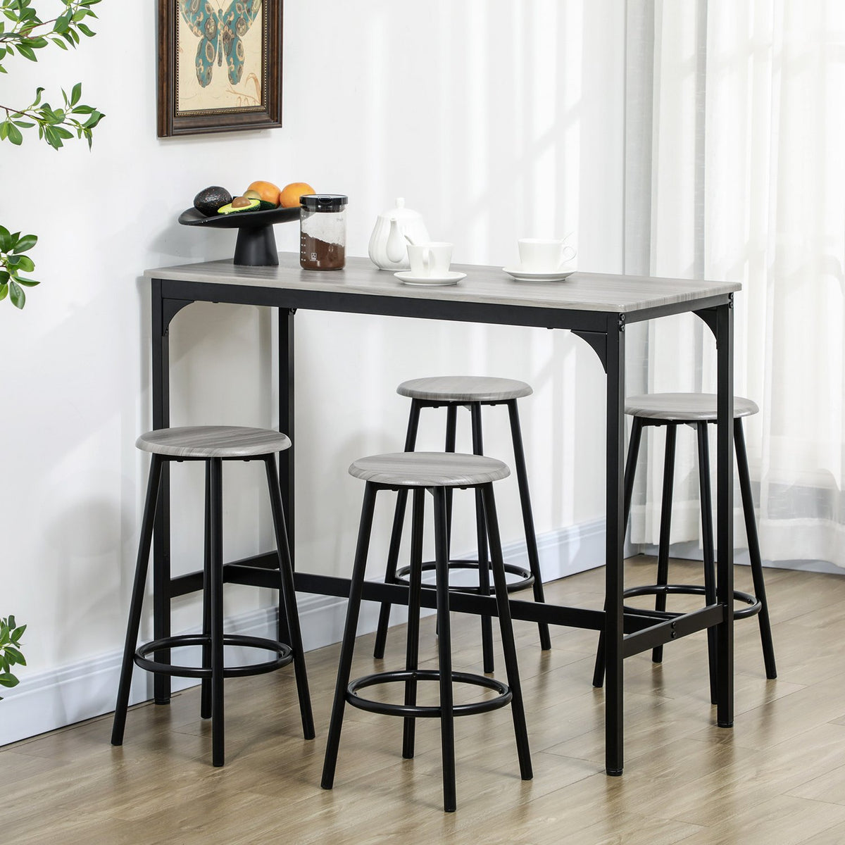 Bar table with bar stool set, 5 pieces. Bar Table Set Kitchen Table with 4 Bar Stools Industrial Design Dining Set Kitchen Dining Room Metal Gray