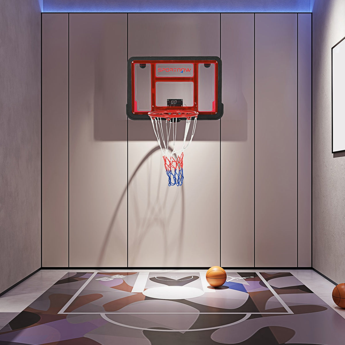 Basketball Hoop, Basketball Board With Basket, Electronic Scoreboard, Basketball Ring For Wall Mounting, Including Basketball, Ball Pump