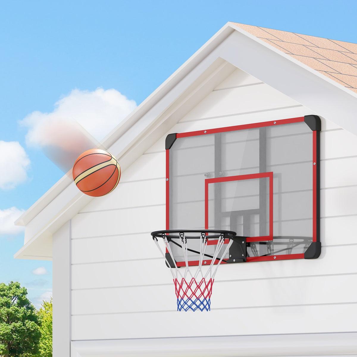 Basketball Hoop, Basketball Board with Basket, Basketball Net with Basketball Board, Wall Mounted, Outdoor, Steel, 113 x 61 x 73 cm, Red