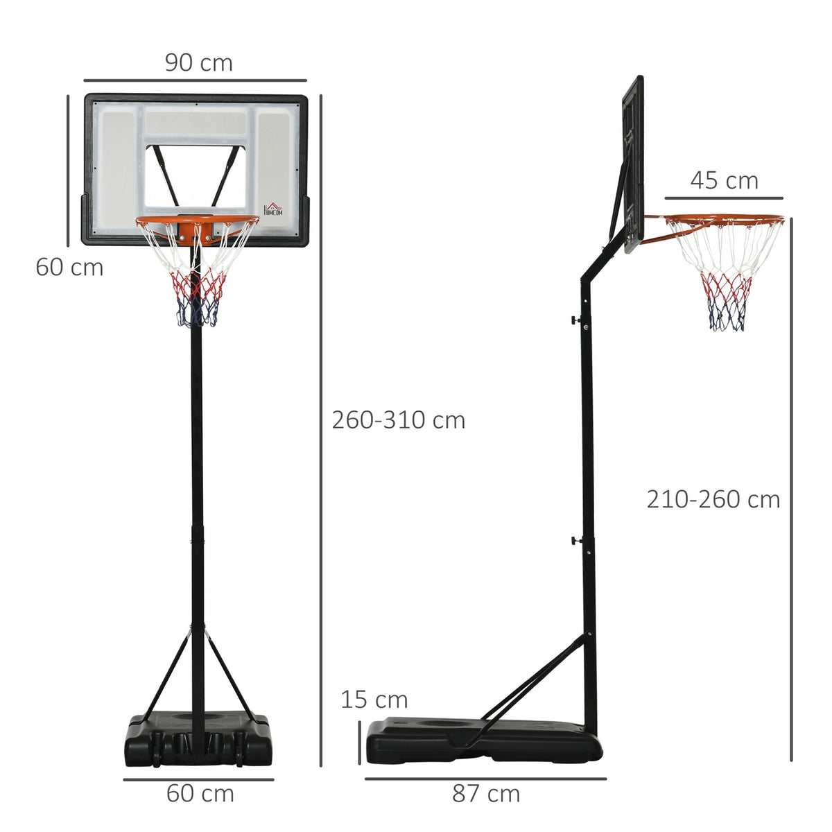 Basketball Hoop Rollable Height Adjustable 260-310Cm Stand