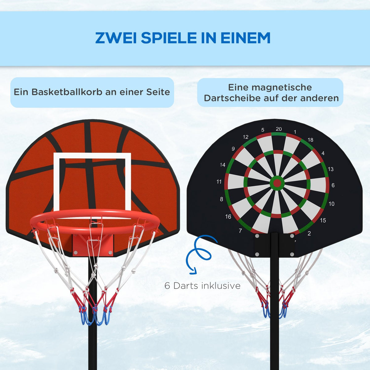 Basketball Hoop Stand Height-Adjustable Basketball Stand Magnetic Dartboard 129-179Cm