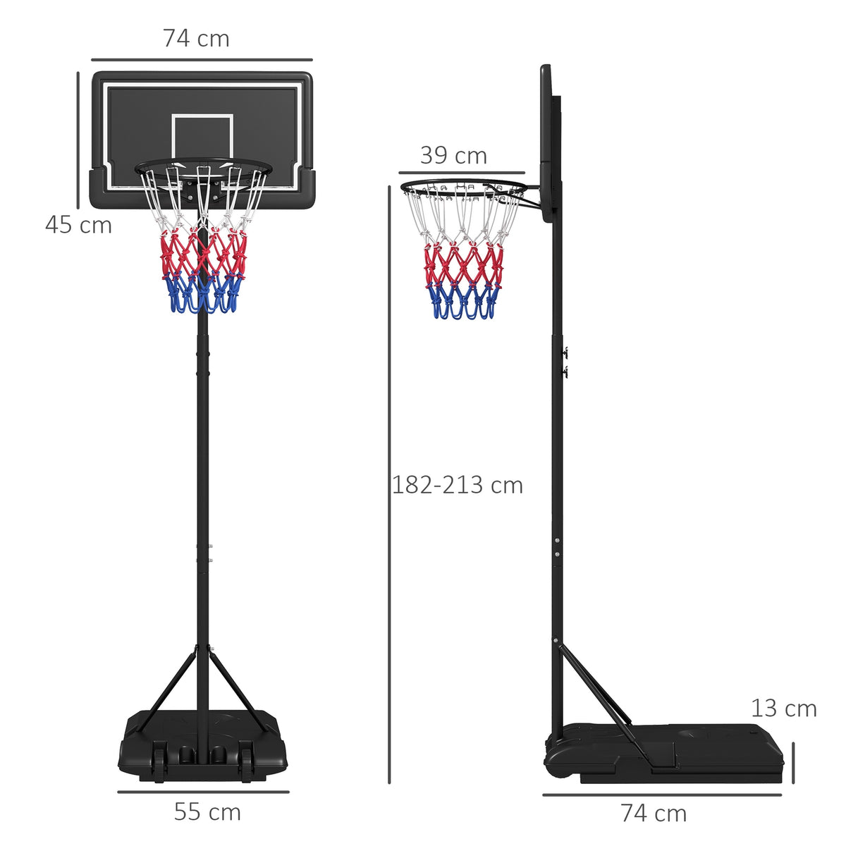 Basketball Hoop With Stand, Height-Adjustable Basketball Stand With Wheels And Shatterproof Backboard, 220-250 Cm Basketball Backboard Stand