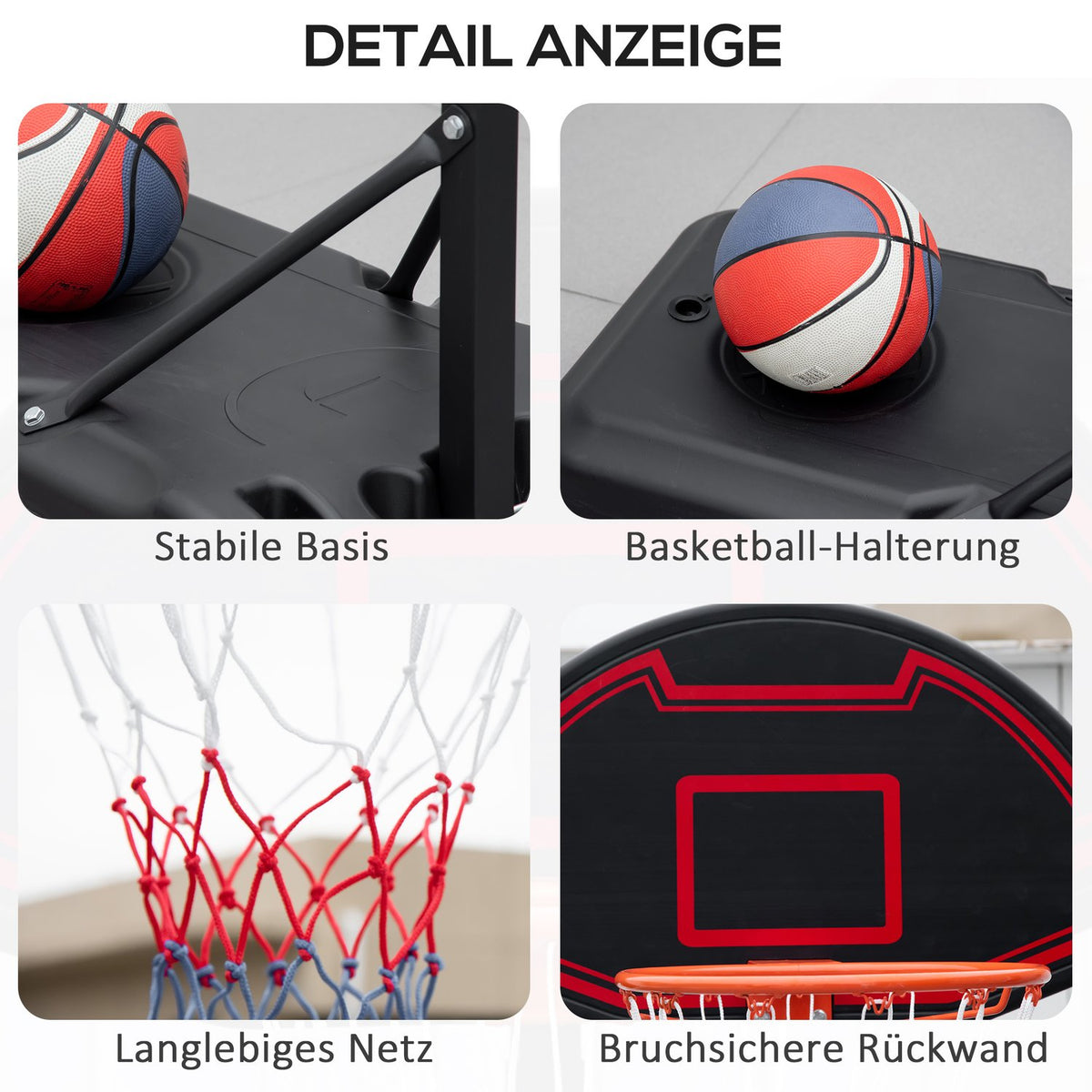 Basketball Hoop With Stand Outdoor Height-Adjustable Basketball Stand With Wheels 195-250 Cm Suitable For 8-14 Years