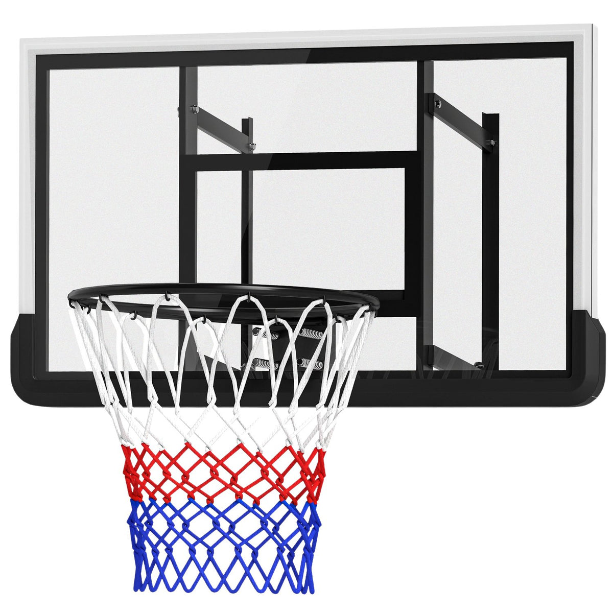 Basketball hoop with back wall for outdoor & indoor, basketball board with Ø45 cm steel hoop and net, wall mounting, basketball board for adults, black