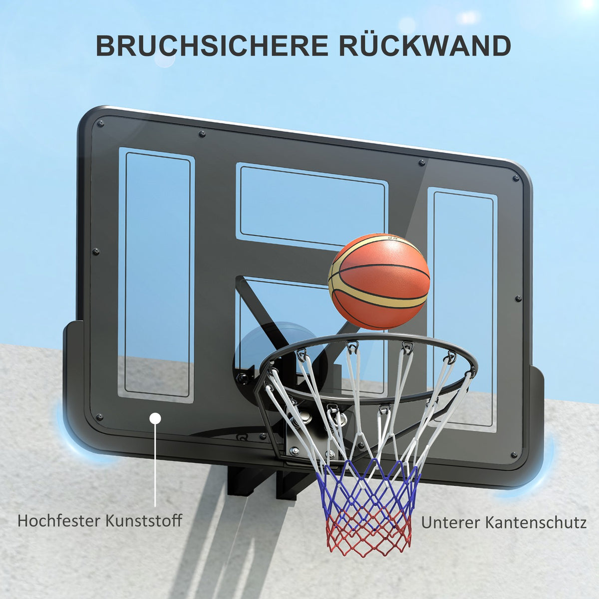 Basketball hoop with back wall for outdoor & indoor, basketball board with Ø45 cm steel hoop and net, wall mounting, basketball board for adults, black