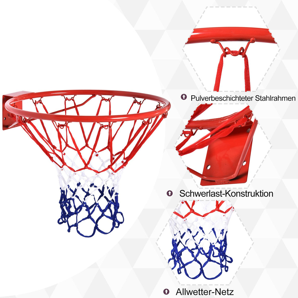 Basketball net Basketball hoop with net, steel tube + nylon, red + blue + white, ø46 cm