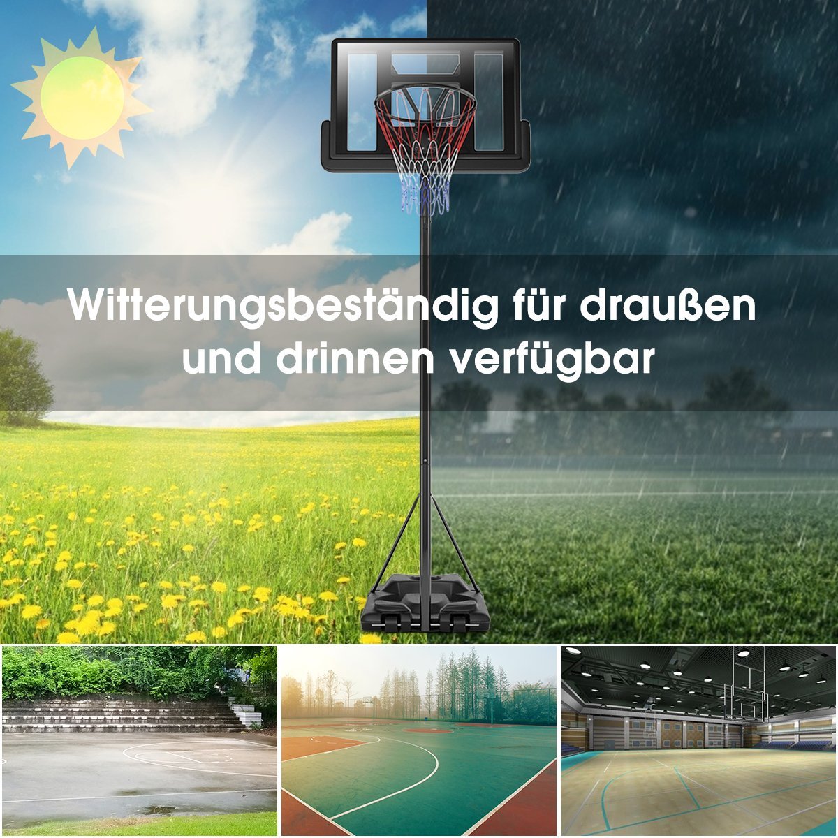 Basketball stand 180-305 cm height adjustable basketball hoop with stand & 2 wheels basket system for children