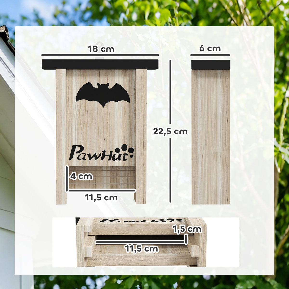 Bat Box Set of 3, Bat House, Nesting Box for Bats, Hanging Bat Box for Gardens, Orchards, Farms, Fir Wood, 18 x 6 x 22.5 cm, Natural