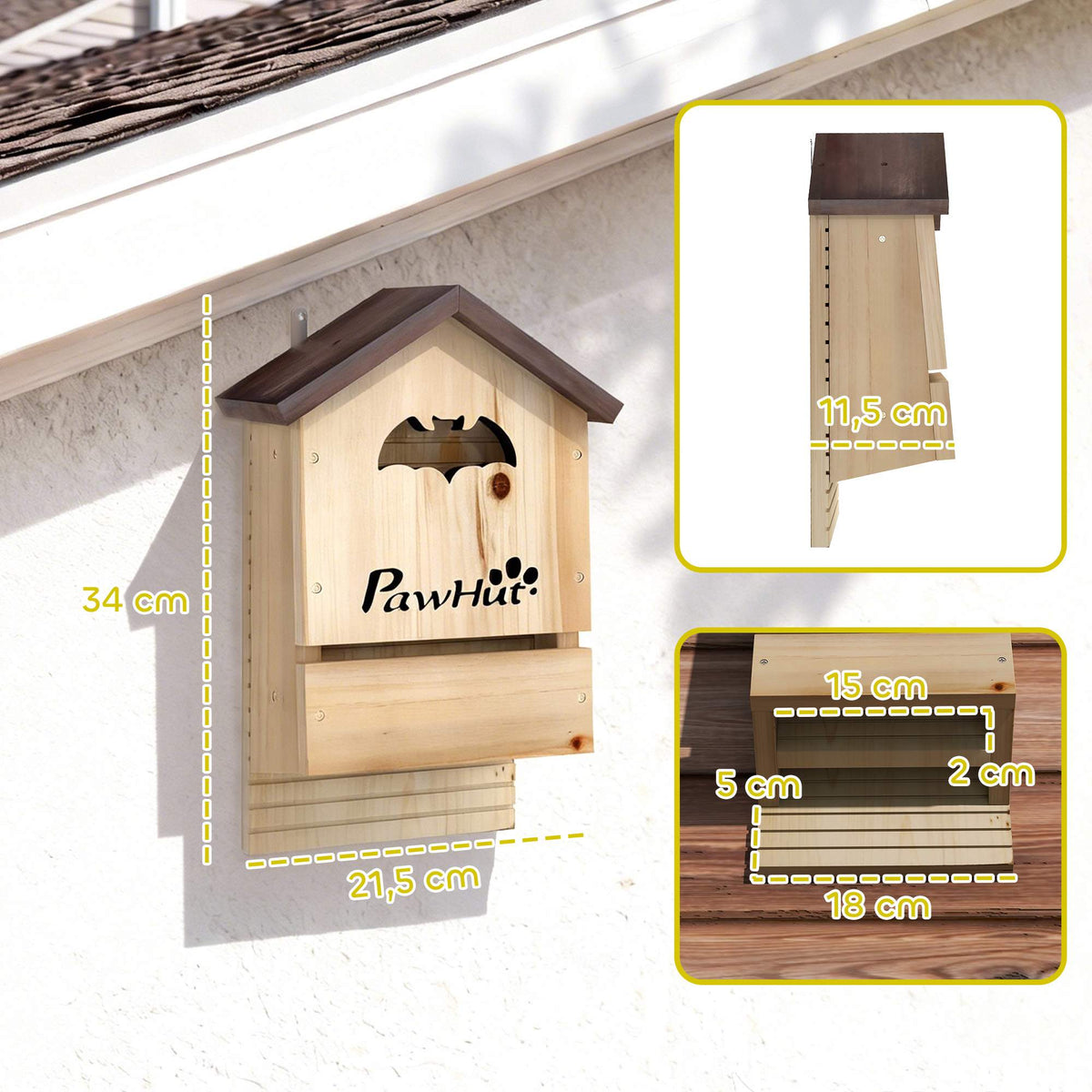 Bat House Set of 3, Fir Wood, 21.5 x 11.5 x 34 cm