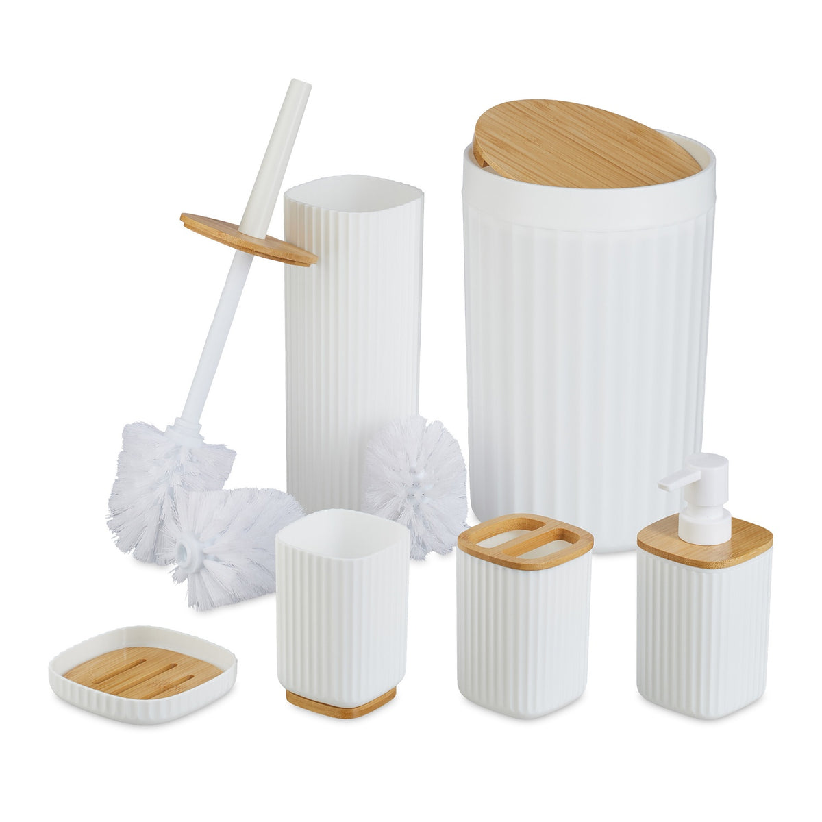 Bathroom Accessories Set, Plastic & Bamboo, 6-Piece