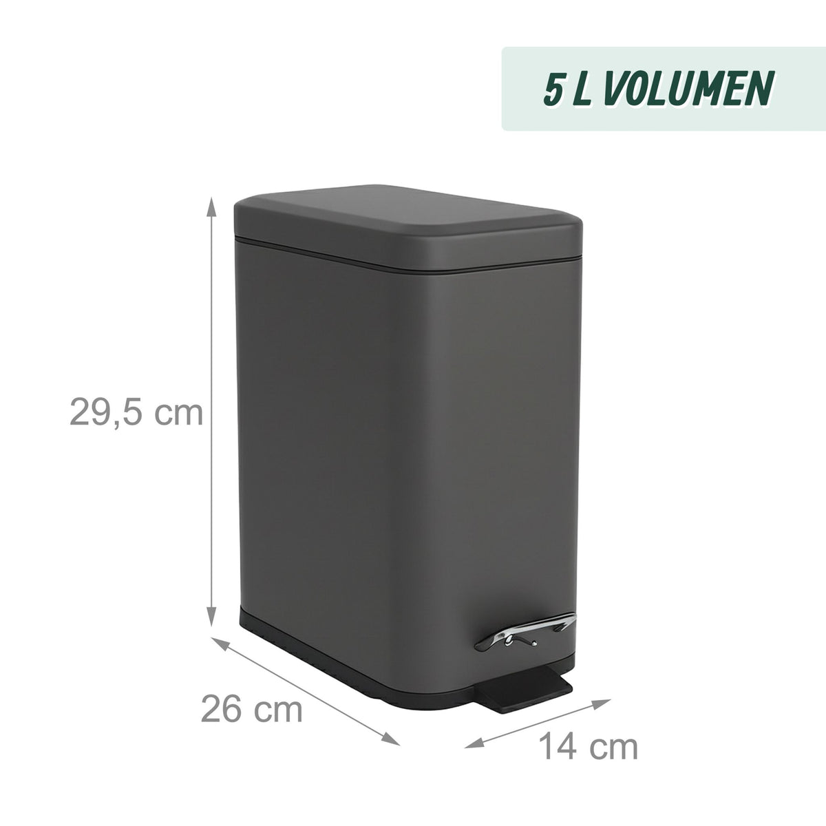 Bathroom Bin, 5L Soft Close, Foot Pedal