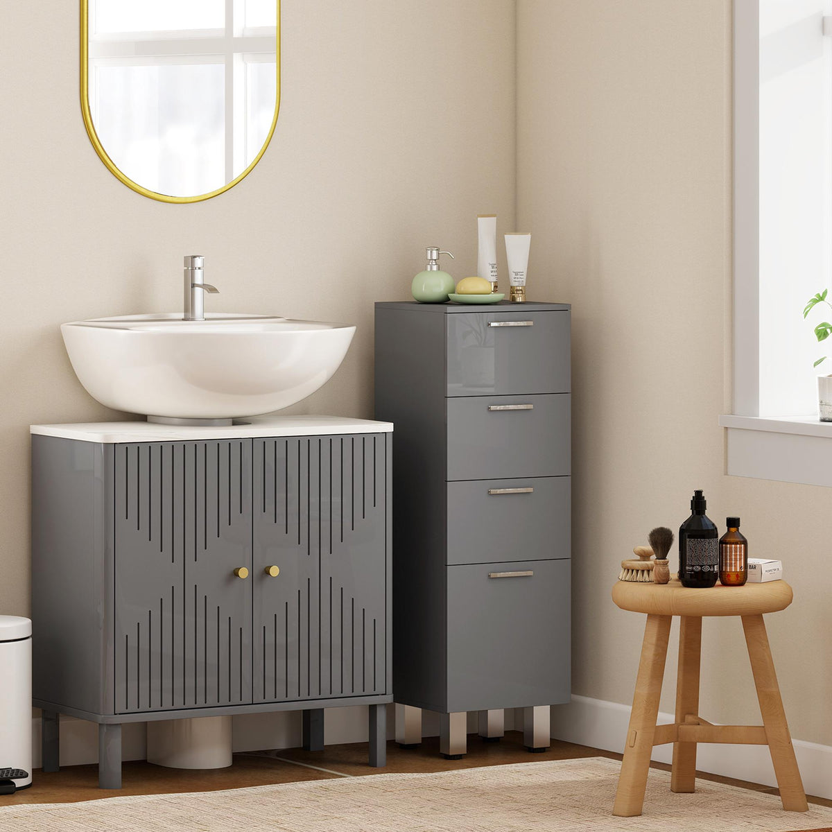 Bathroom Cabinet, 4 Drawers, Chipboard, Grey, 30x30x93 cm